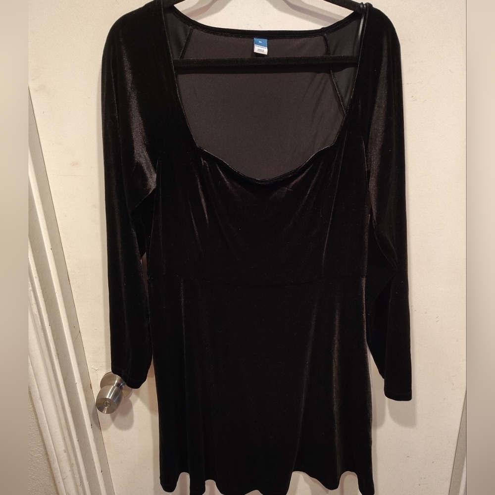 Old Navy NWT Women's Black Jack Velvet Velour Square Neck Mini Dress XL Party